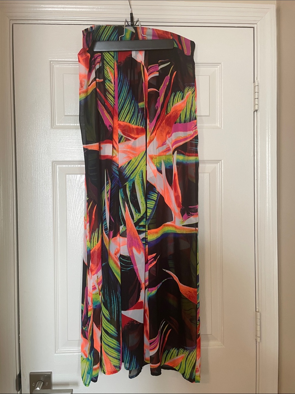 Worthington Tropical Neon Maxi Skirt - Black with Bright Multicolor Floral Print